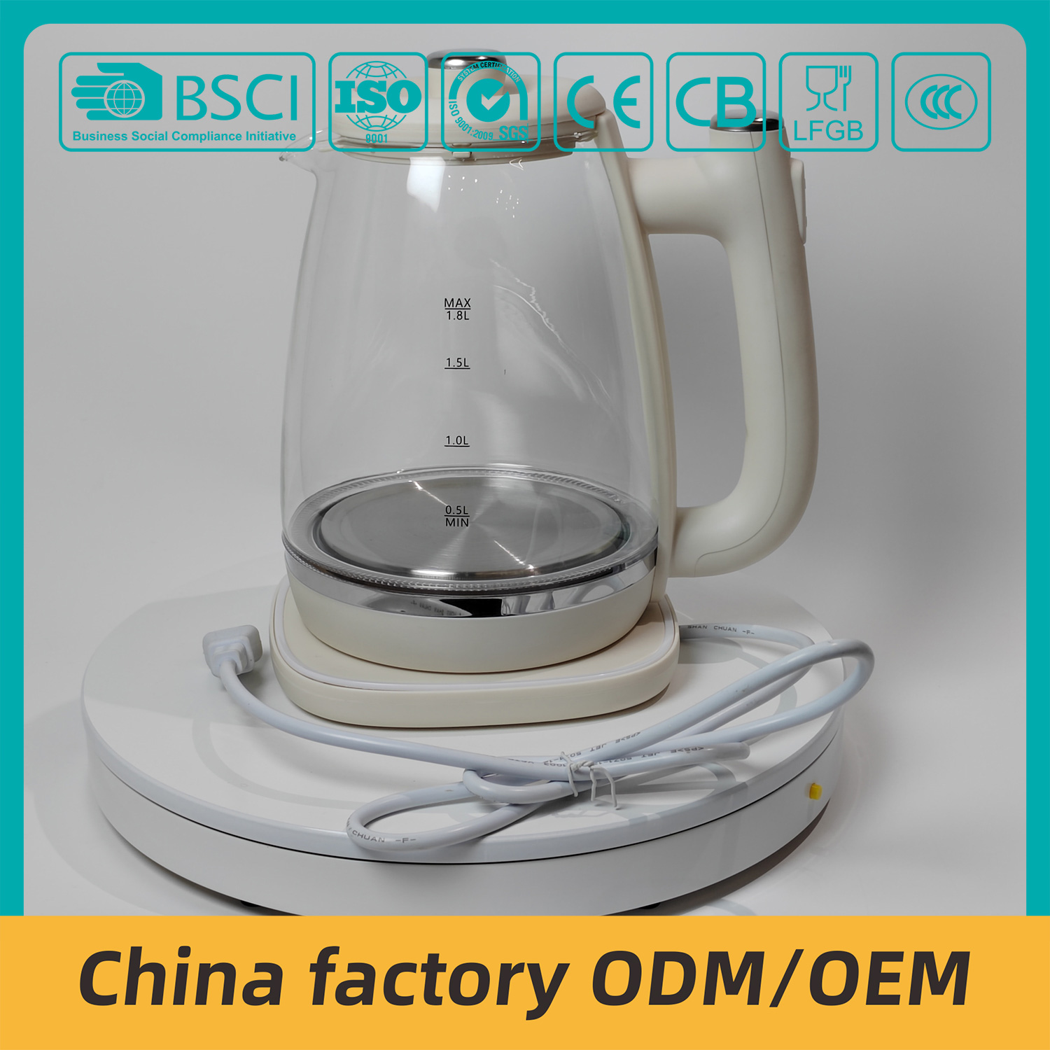 ZY-305 OEM  White glass kettle  Supplier