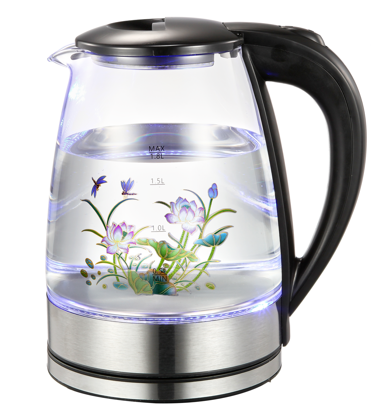 Glass electric kettle with Thermochromic flower OEM