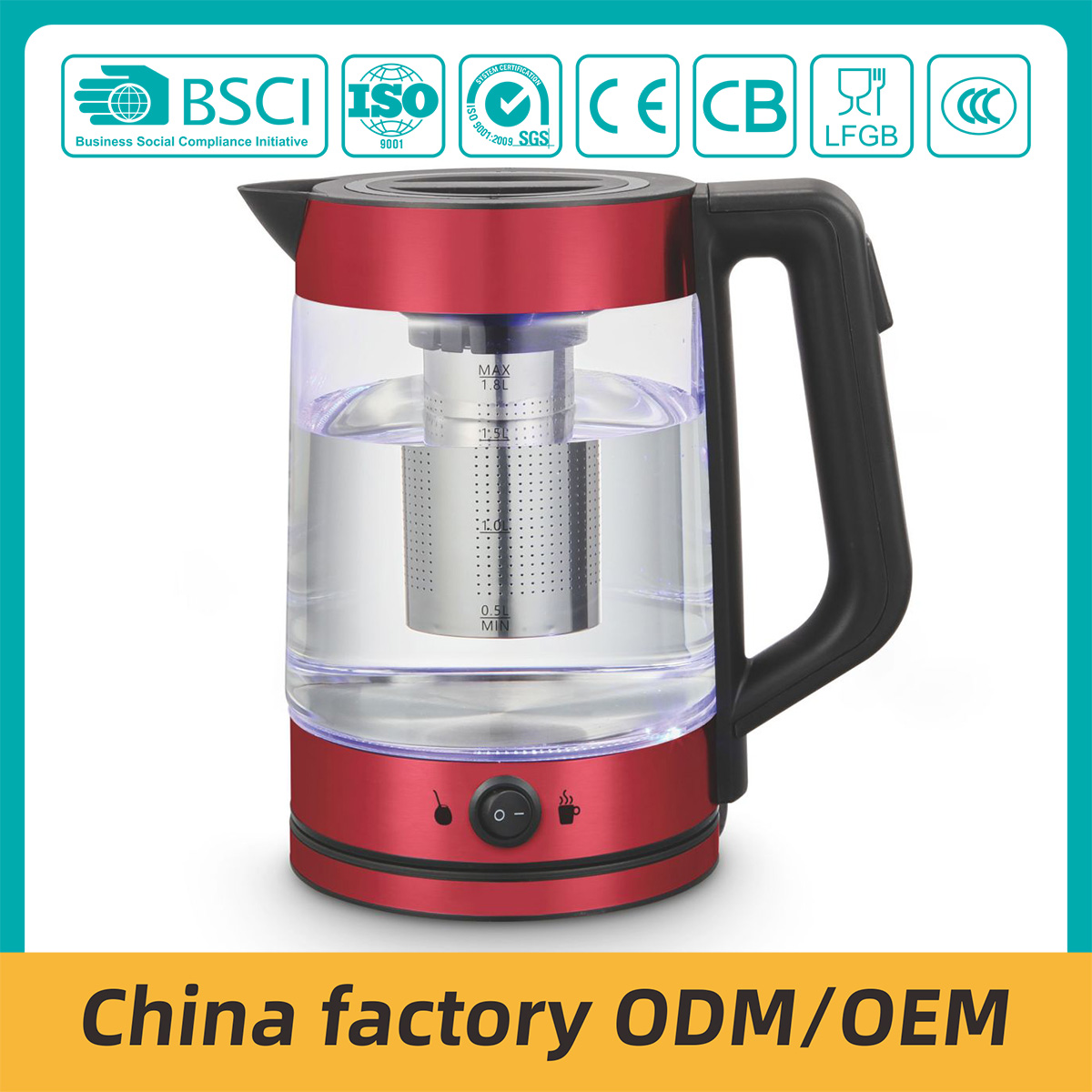 China Red glass electric tea kettle with temperature control