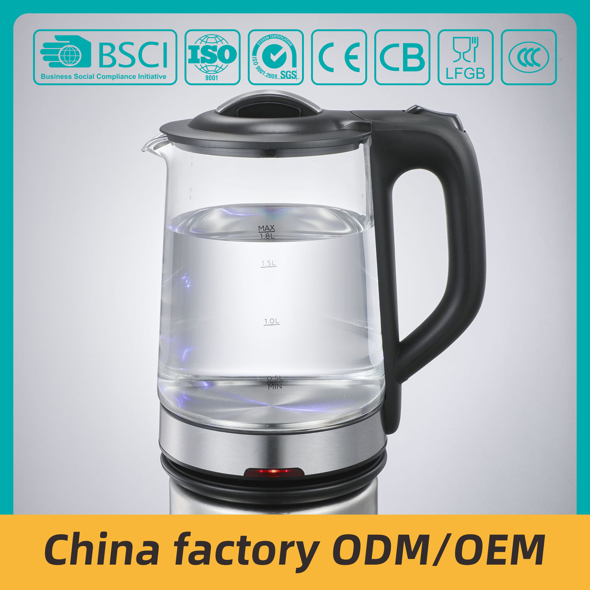 ZY-309 High borosilicated glass body Electric Kettle