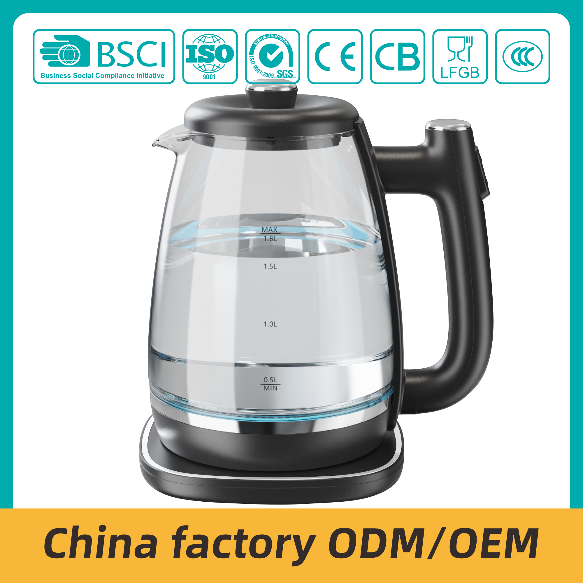 ZY-305B Electric Kettle High borosilicated glass body 