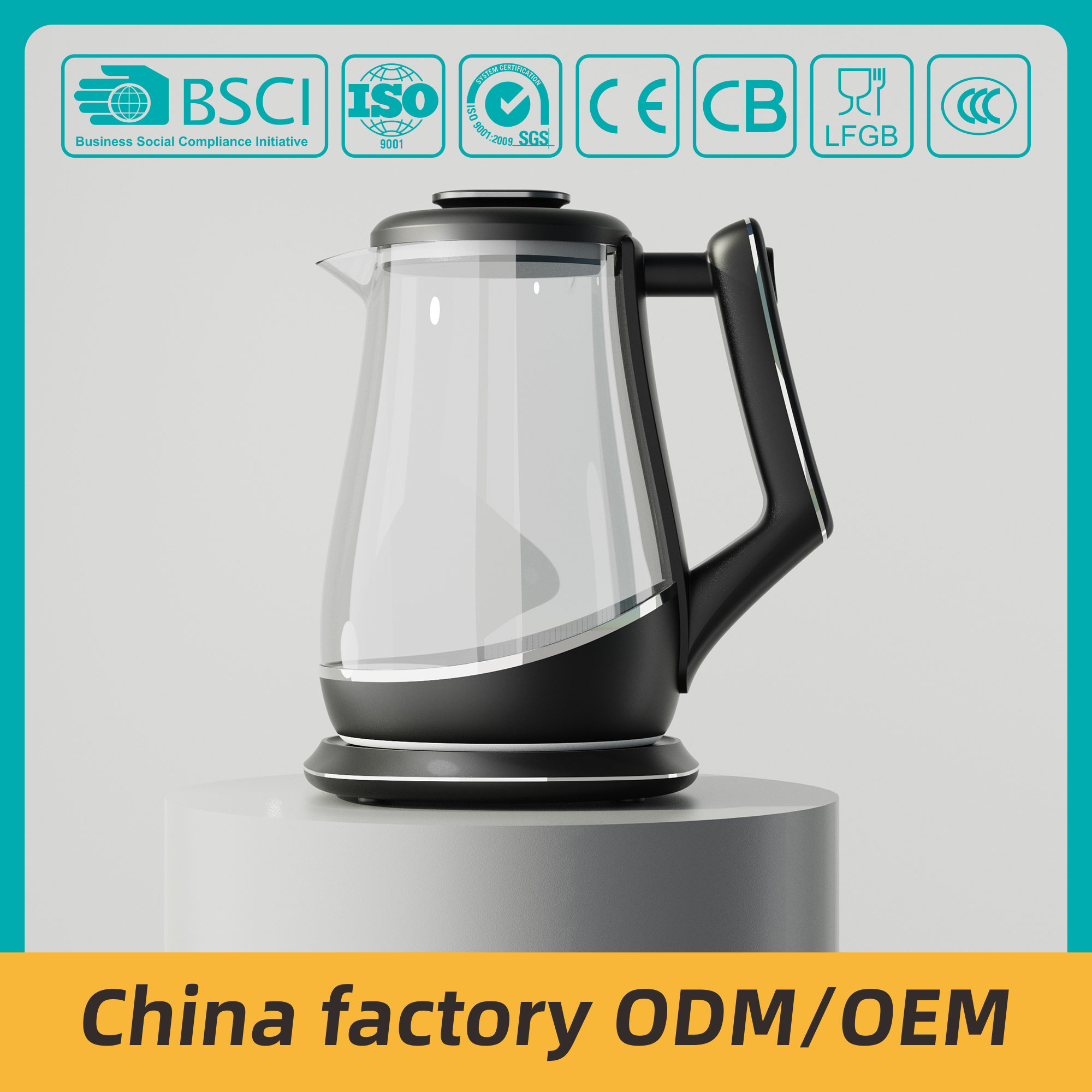 ZY-2405 New Black tea Electric kettle Blue LED Light